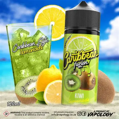 VAPOLOGY CARIBBEAN FUSION FREEBASE 120ml 2mg PREMIXED - KIWI LEMONADE