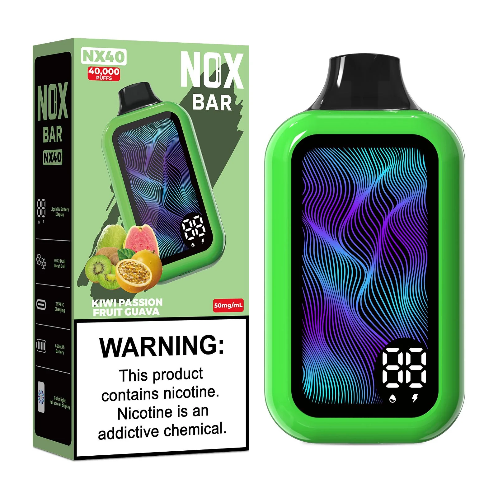 NOX BAR 40 000 PUFF 5% - KIWI PASSION FRUIT GUAVA