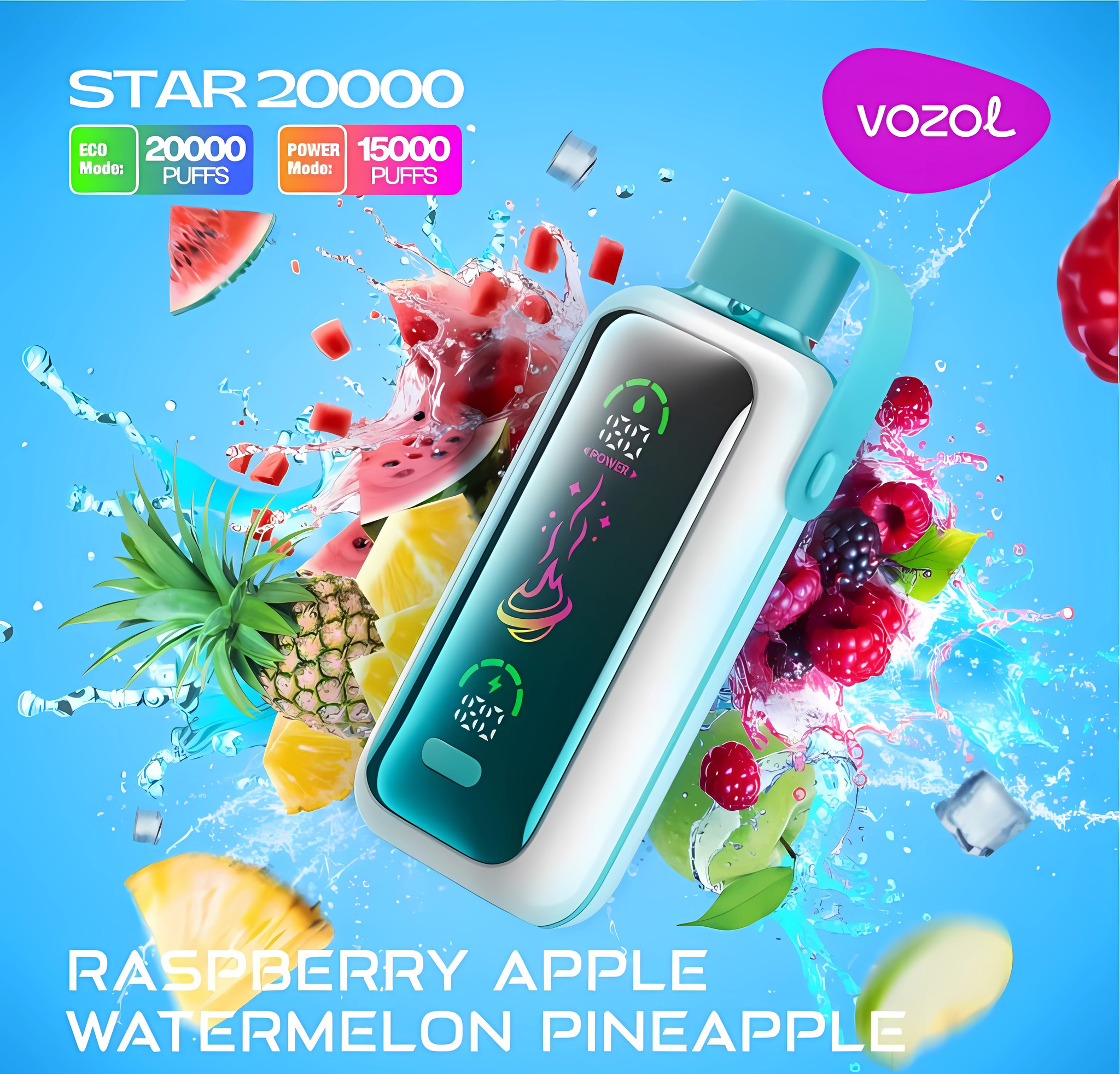 VOZOL STAR 20 000 PUFF 5% - RASPBERRY APPLE WATERMELON PINEAPPLE