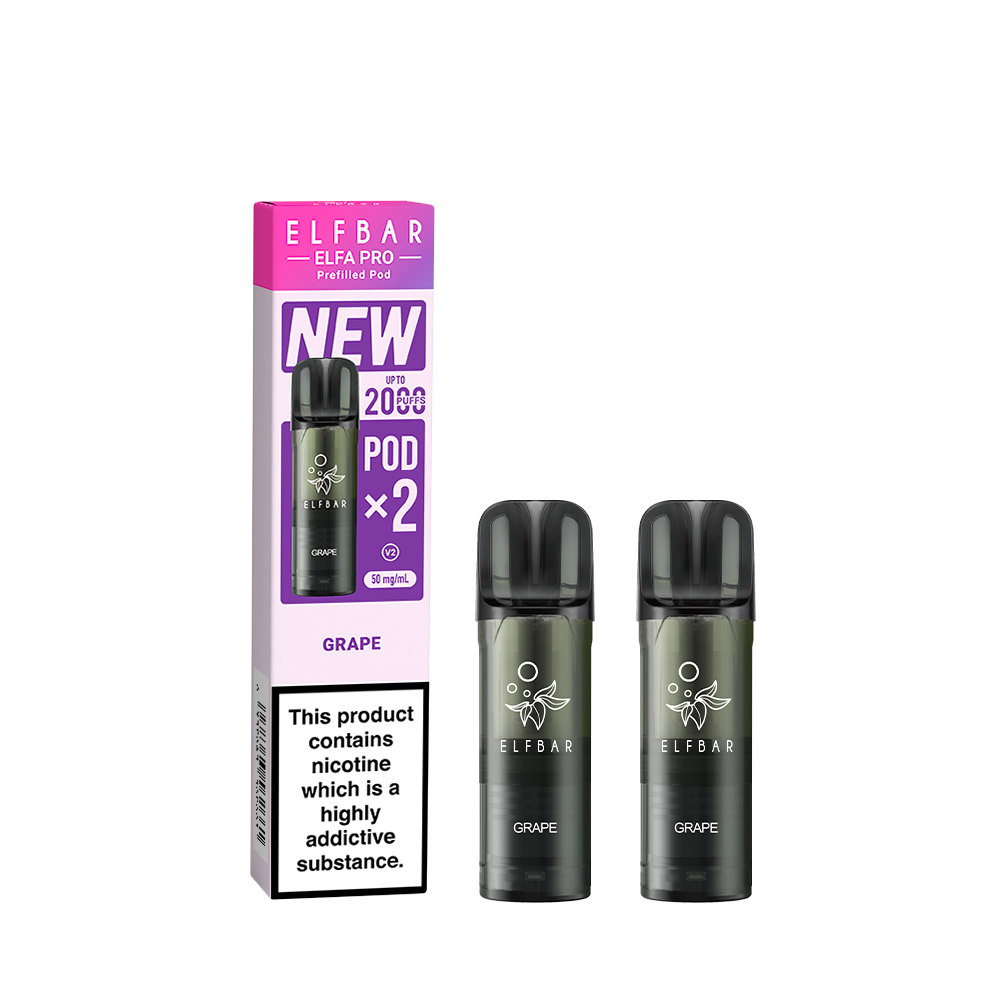 ELFBAR ELFA MASTER REPLACEMENT POD (PRO V2 2x 2ml PUFF PREFILLED PODS 5%) - GRAPE