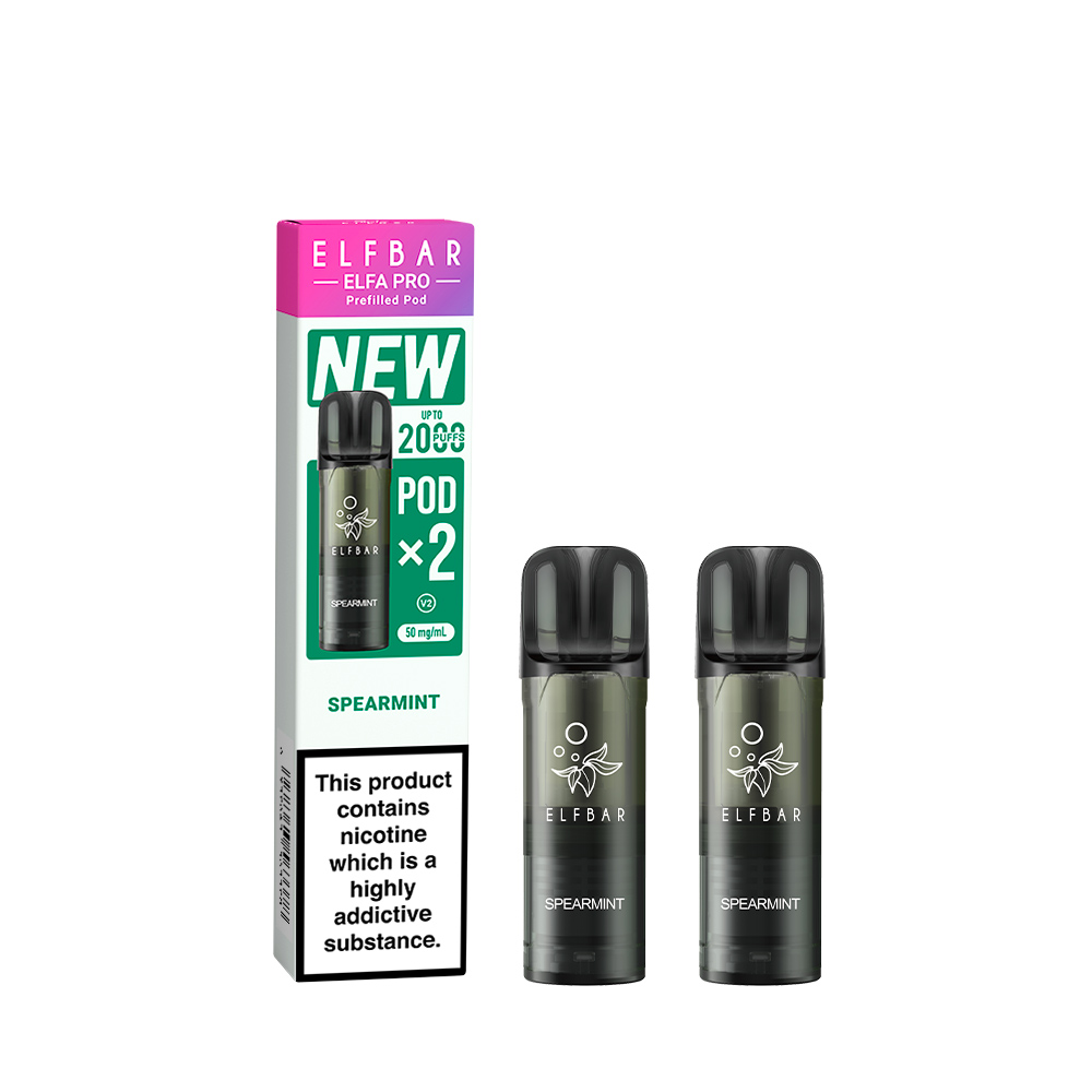 ELFBAR ELFA MASTER REPLACEMENT POD (PRO V2 2x 2ml PUFF PREFILLED PODS 5%) - SPEARMINT