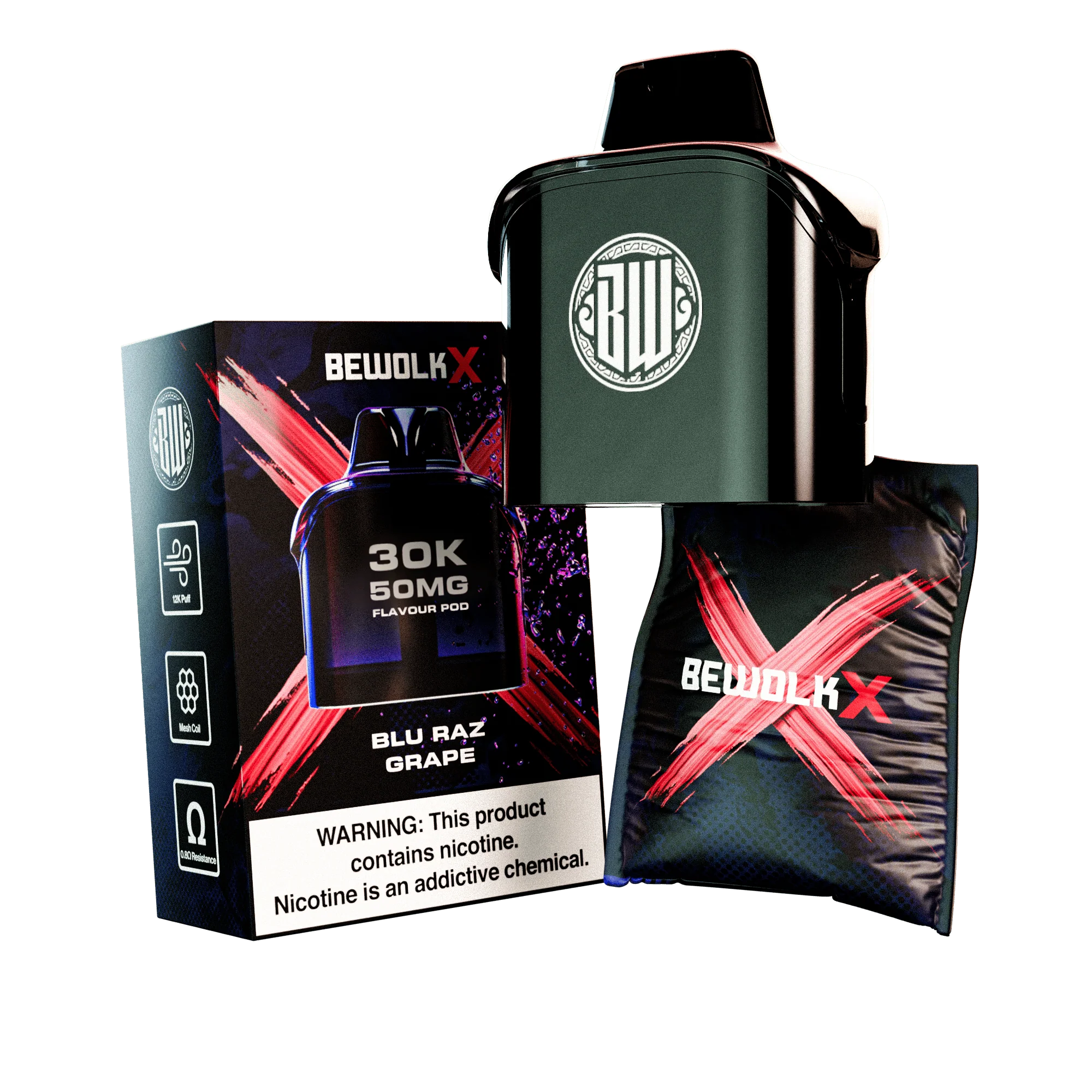 BEWOLK X 30K REPLACEMENT POD 50MG - BLU RAZ GRAPE
